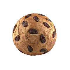 Close-up of a round bread with raisins