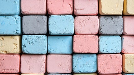 Fototapeta premium PastelColored Sidewalk Chalk Blocks Neatly Arranged in a Grid : Generative AI