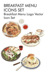 Breakfast menu logo vector icon set 