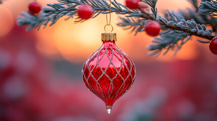 Obraz premium red christmas ball