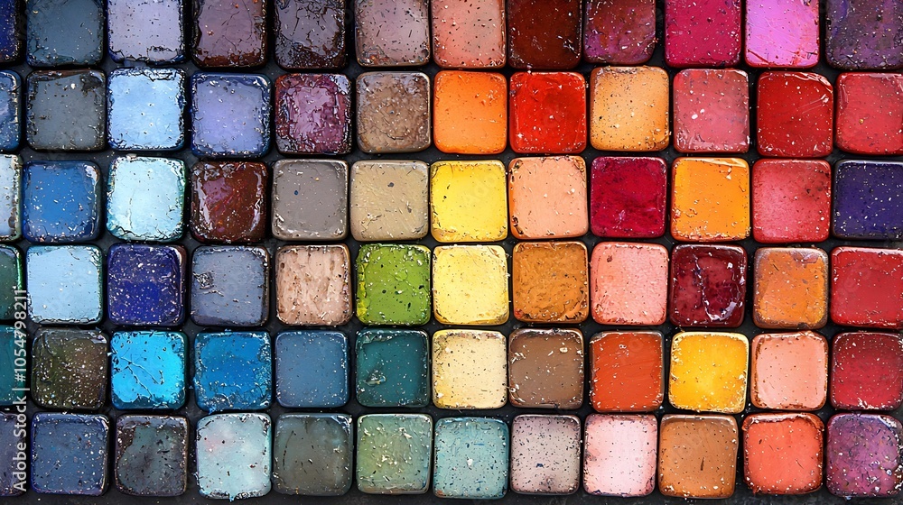 Poster Vibrant Multicolored Chalk Pastels Arranged in Gradient Pattern for Artistic Inspiration : Generative AI