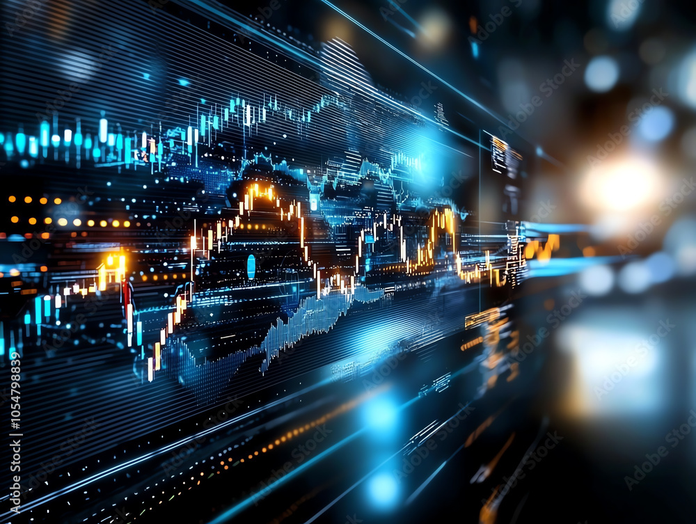 Poster visualizing corporate growth floating blue graphs representing future projections in business analyt