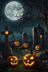  Halloween banner with a full moon, bats, and haunted mansion vibes.