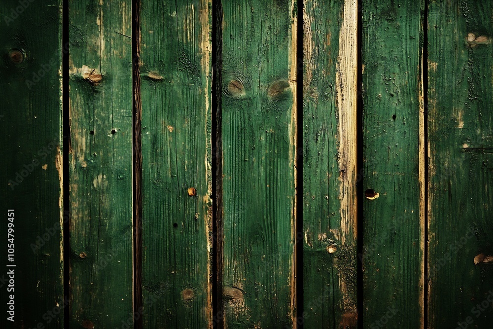 Aufkleber rustic green wooden fence boards with weathered texture for natural backgrounds and designs : genera