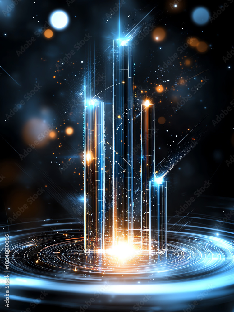 Poster illuminating the future a strategic roadmap presentation with holographic financial insights and dyn