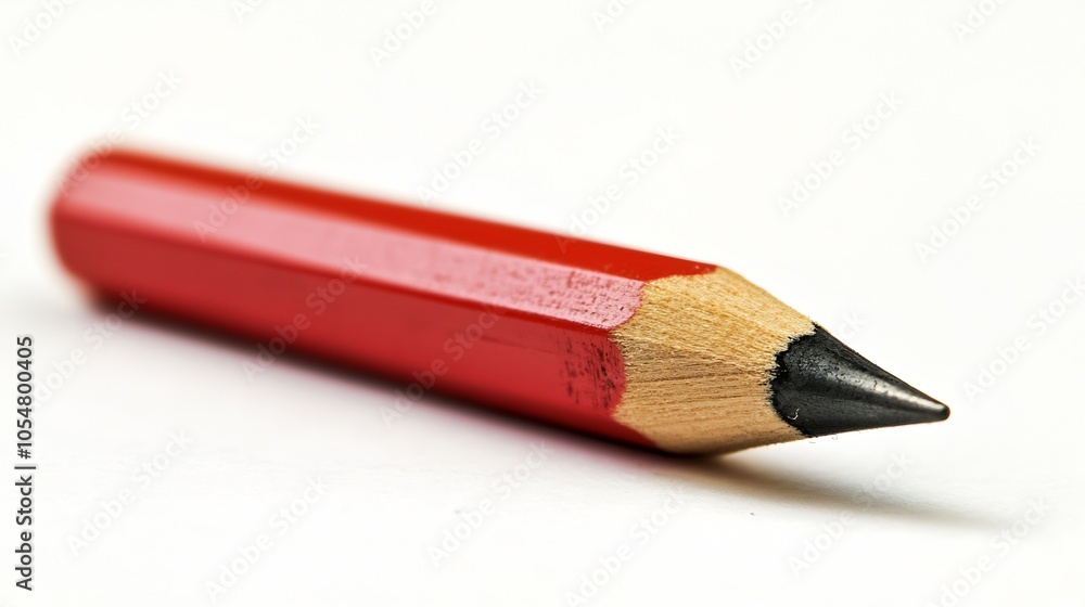 Poster Closeup of a Classic Red Wooden Pencil with Sharpened Tip on White Background : Generative AI