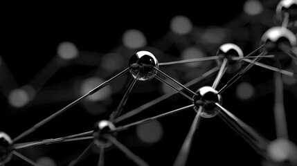 Abstract Metallic Spheres Connected by Lines Against a Black Background : Generative AI