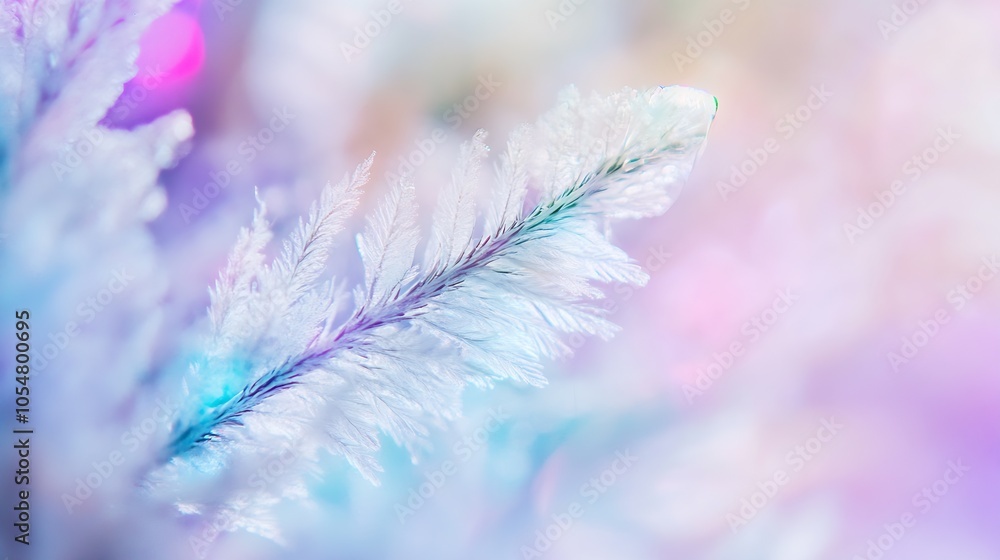 Poster closeup of frost covered pine needle with soft pastel bokeh background : generative ai