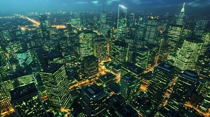 Obraz premium Night Cityscape with Illuminated Skyscrapers. Illustration background for presentation 