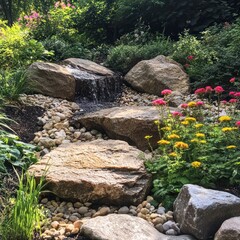 Garden with decorative boulders and stones
