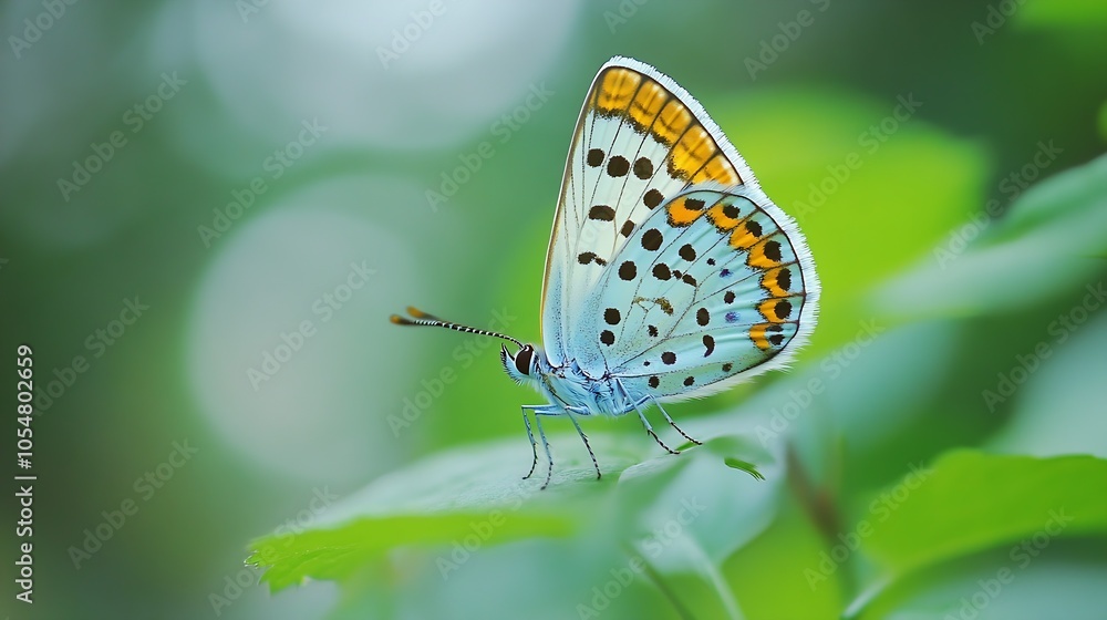 Poster close up of a vibrant blue butterfly resting on a leaf in the greenery : generative ai