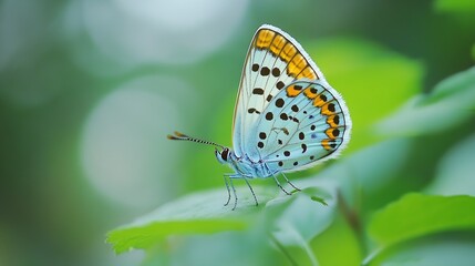 Obraz premium Close Up of a Vibrant Blue Butterfly Resting on a Leaf in the Greenery : Generative AI