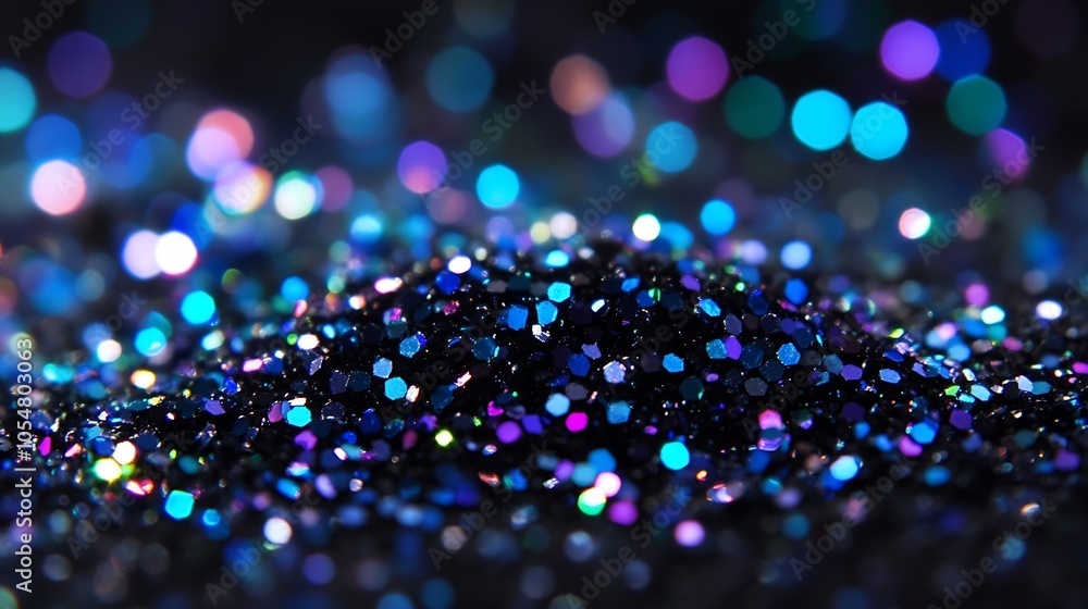 Poster closeup of shimmering multicolor glitter particles creating a vibrant festive effect : generative ai