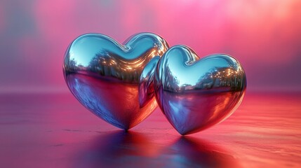 Two Shiny Intertwined Heart Sculptures Representing Love and Connection