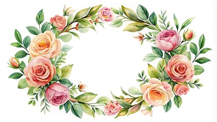 watercolor roses, greenery, wreath, minimalist