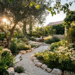 Garden with eco-friendly landscaping