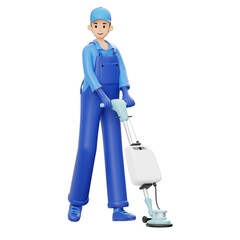 3D Character Man Holding Carpet Polisher