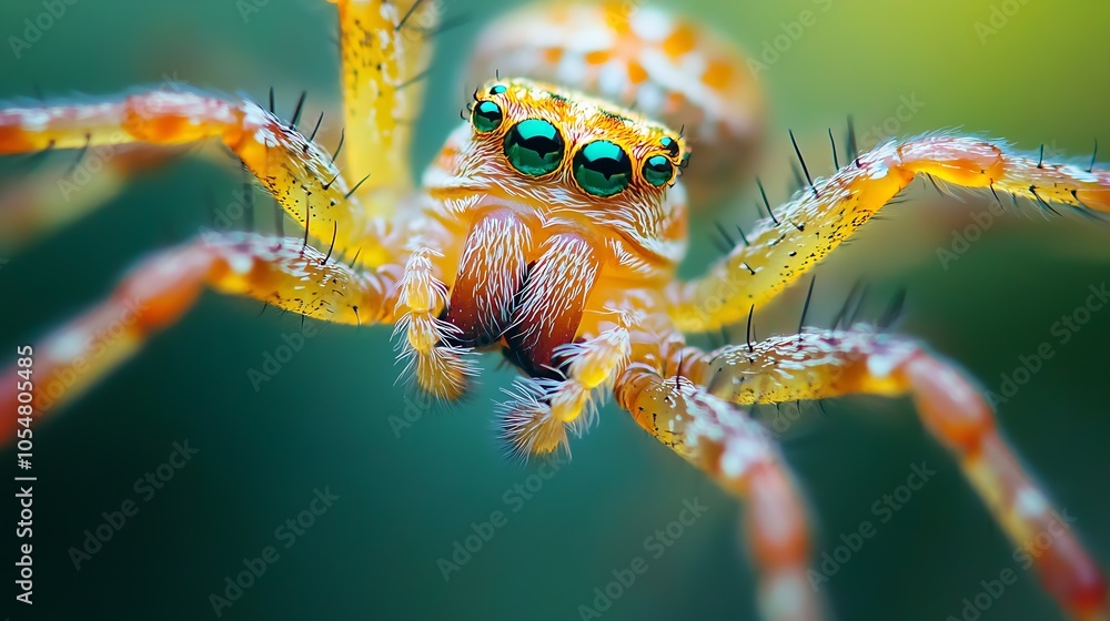 Poster Macro Shot of Jumping Spider Highlighting Lifelike Details and Vivid Color Patterns : Generative AI