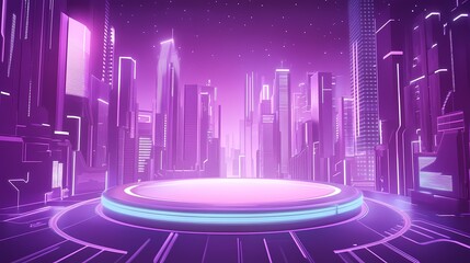 Fototapeta premium Tech building and circular platform illustration poster background