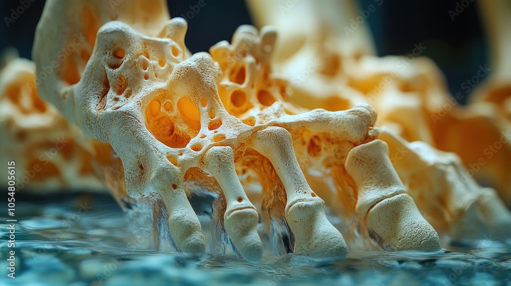 Poster close-up of a bone structure submerged in water.