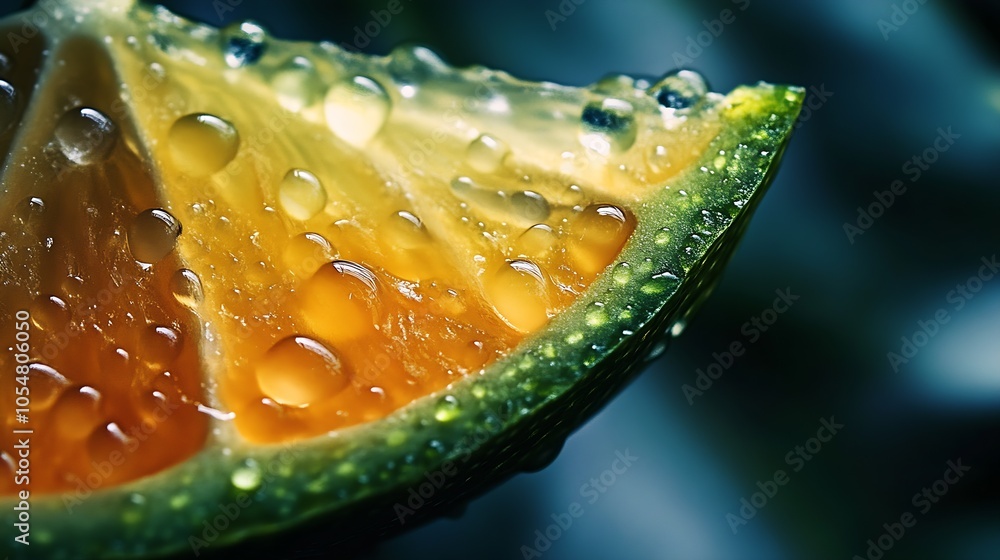 Aufkleber macro close up of fresh lime slice with water droplets showing refreshing citrusy detail : generativ