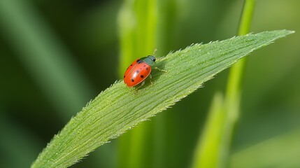 Vibrant Ladybug Resting on Fresh Green Leaf in Spring Garden CloseUp Photography : Generative AI