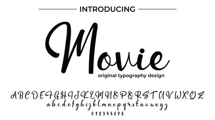 Movie Font Stylish brush painted an uppercase vector letters, alphabet, typeface