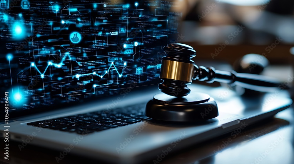Poster digital transformation of legal system with gavel and futuristic technology : generative ai