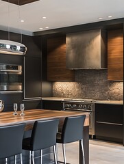 Contemporary Kitchen Design Featuring Modern Appliances and Sleek Interior with Wood Accents : Generative AI