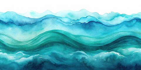 Obraz premium Watercolor sea ocean wave teal turquoise background