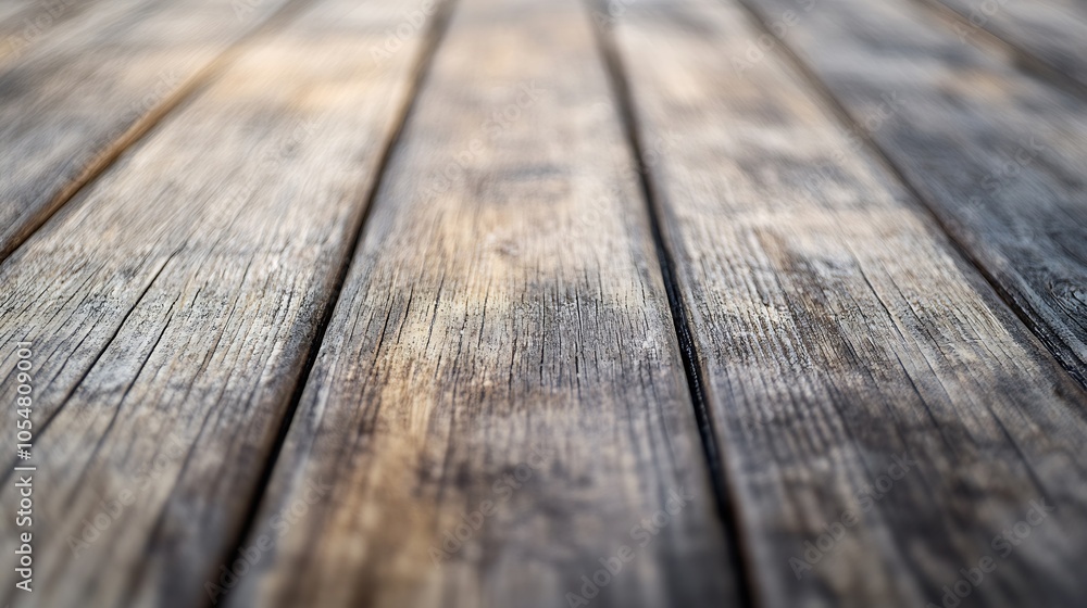 Aufkleber Weathered Wood Surface with Textured Wooden Planks in Rustic Setting : Generative AI