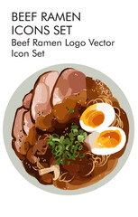 Beef ramen logo vector icon set 