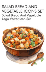 Salad bread and vegetable logo vector icon set