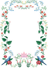 Tropical Floral flower and bird border and frame illustration
