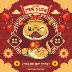 Happy Chinese New Year 2025 With Snake, Year Of The Snake, Cute Cartoon Illustration