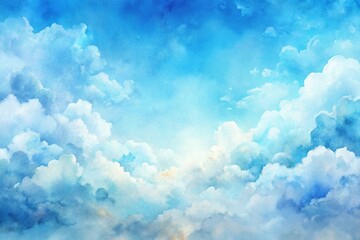 Fototapeta premium watercolor silhouette of landscape with blue sky and clouds