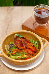 Bacon and avocado breakfast with coffee