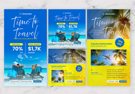 Blue And Yellow Travel Social Media Post And Strory