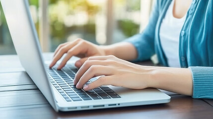 A pair of human hands typing on a computer keyboard.Various hands symbolize development, education and online professions around the world