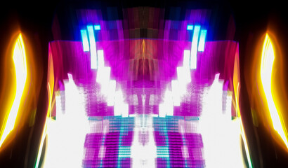 Abstract light art background with dynamic movement is the result of light painting photography capturing speed and energy with elegant lines of light.