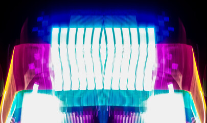Abstract light art background with dynamic movement is the result of light painting photography capturing speed and energy with elegant lines of light.