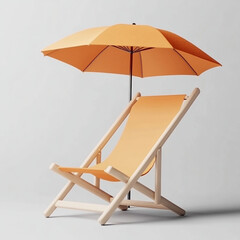 orange beach chair with matching umbrella creates perfect summer vibe, inviting relaxation and enjoyment under sun. Ideal for beach days or poolside lounging