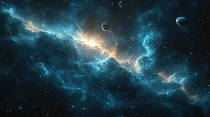 Fototapeta premium A stunning cosmic scene featuring vibrant nebulae and distant planets.