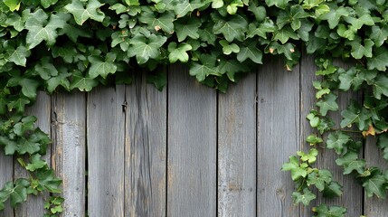 Rustic Wooden Fence Covered with Lush Green Ivy Vines and Natural Textures : Generative AI
