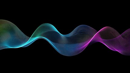 Abstract Digital Artwork of Electromagnetic Waves Flowing in Synchronized Patterns with Pulsing Rhythm and Subtle Shifts in Blue, Green, and Purple