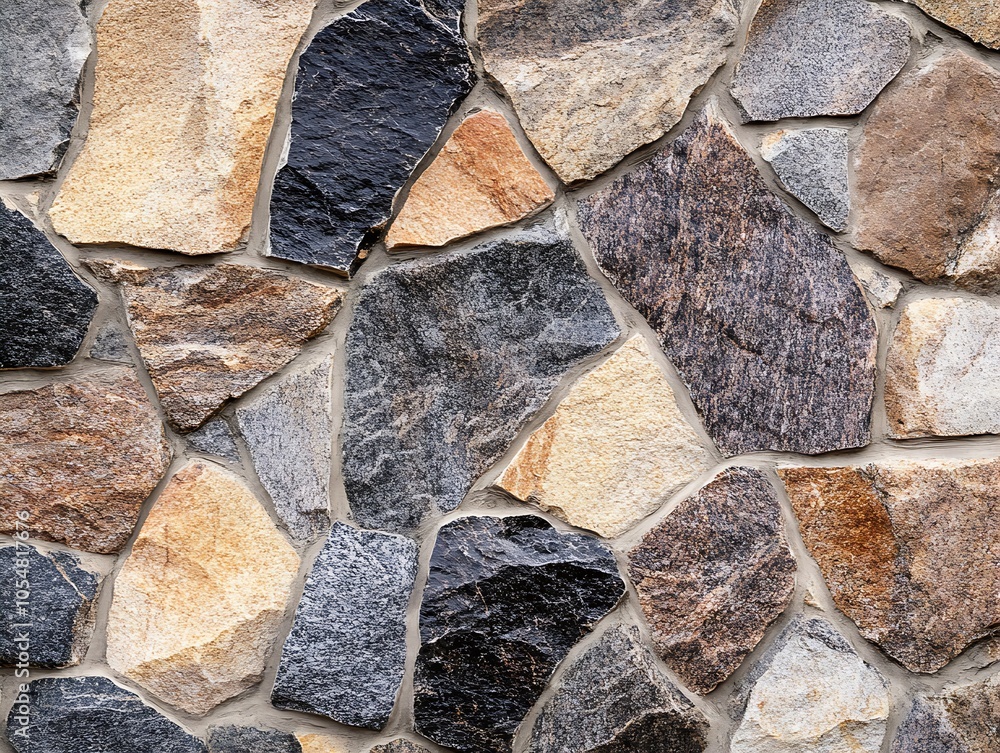 Leinwandbilder natural stone wall with polished surface and multicolored rock patterns : generative ai