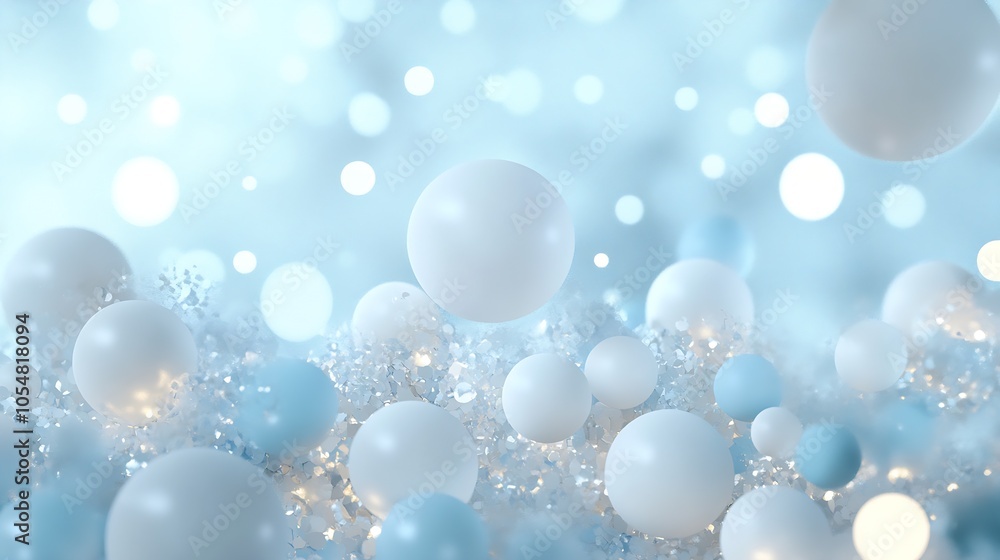 Poster Serene Winter Wonderland with Floating Spheres and Frosty Background Lighting : Generative AI