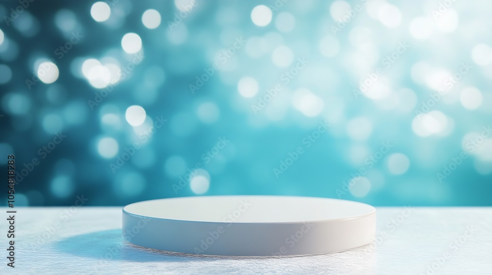 Poster Blue Bokeh Abstract Background with Circular Platform for Product Display : Generative AI