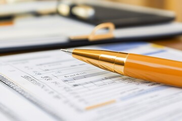 Close Up Pen on Financial Documents for Business Planning and Analysis : Generative AI