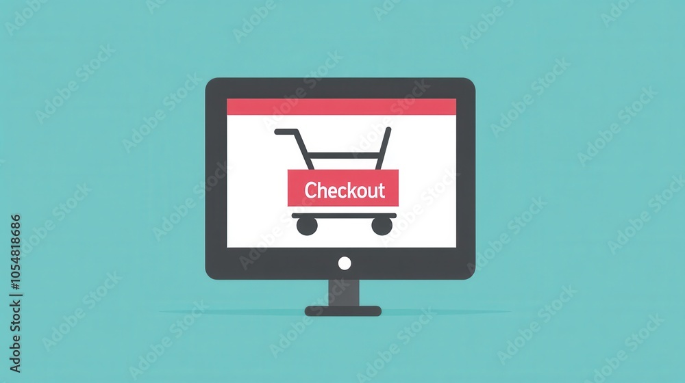 Poster e-commerce checkout vector, with a digital cart and a 